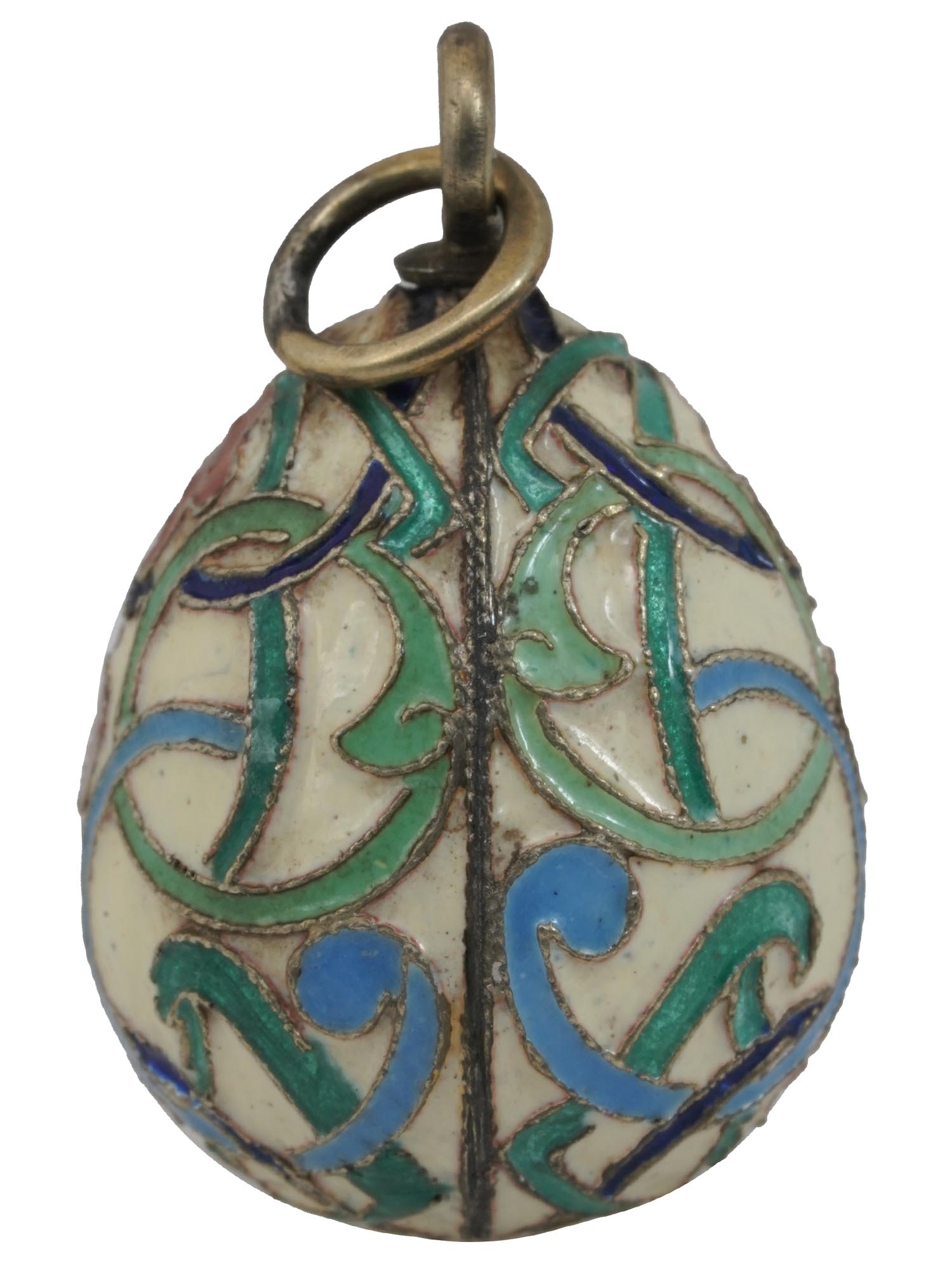 RUSSIAN SILVER GILT CLOISONNE ENAMEL EGG PENDANT PIC-1